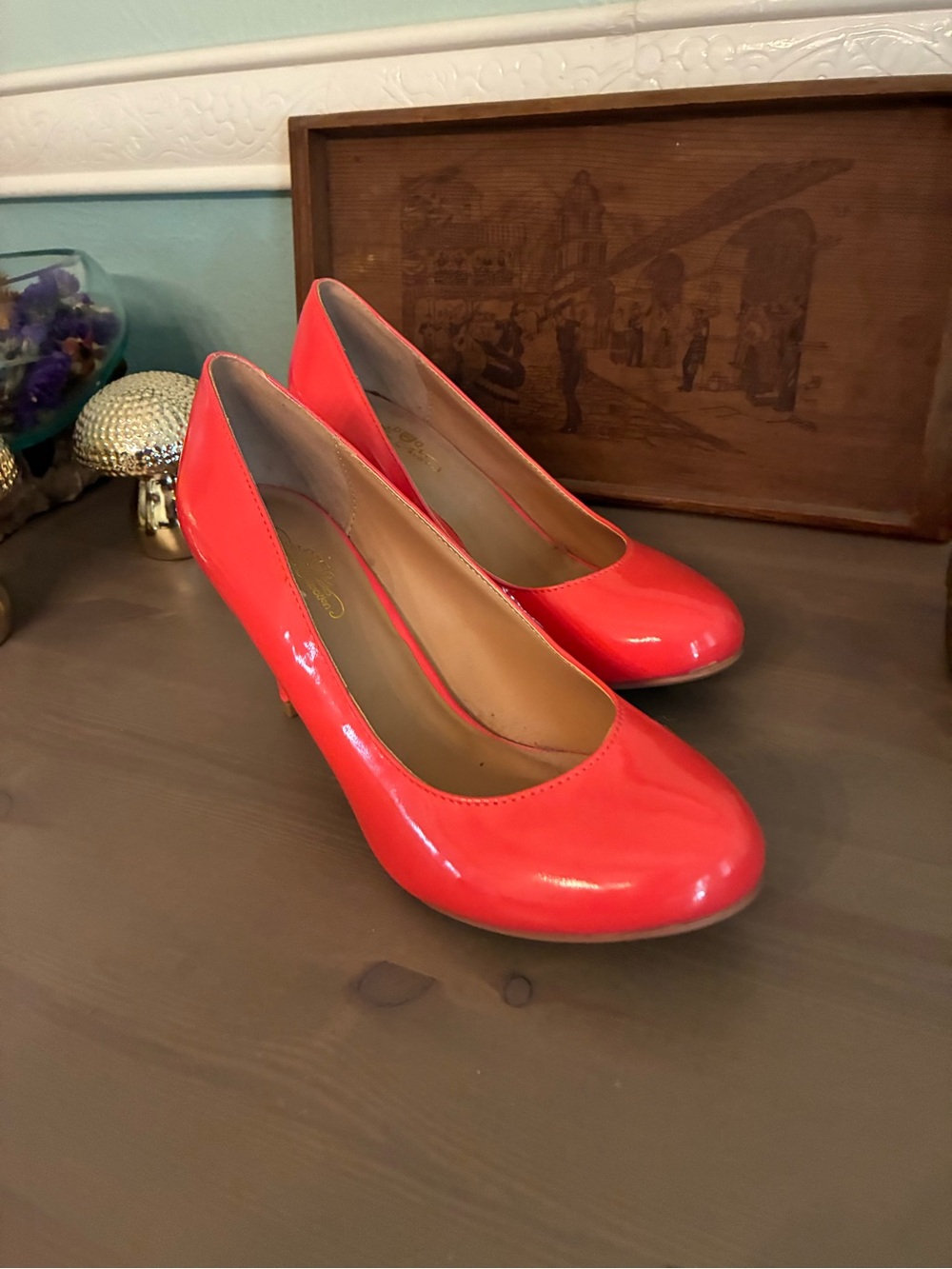 Journee Collection Coral-Red Patent Round-Toe Pumps